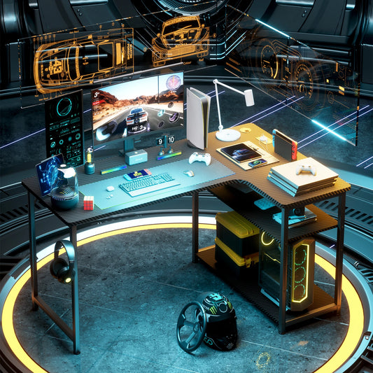 Gaming-Ecktisch mit Regal, USB-Ladeanschluss & Steckdose – 120 cm Computertisch