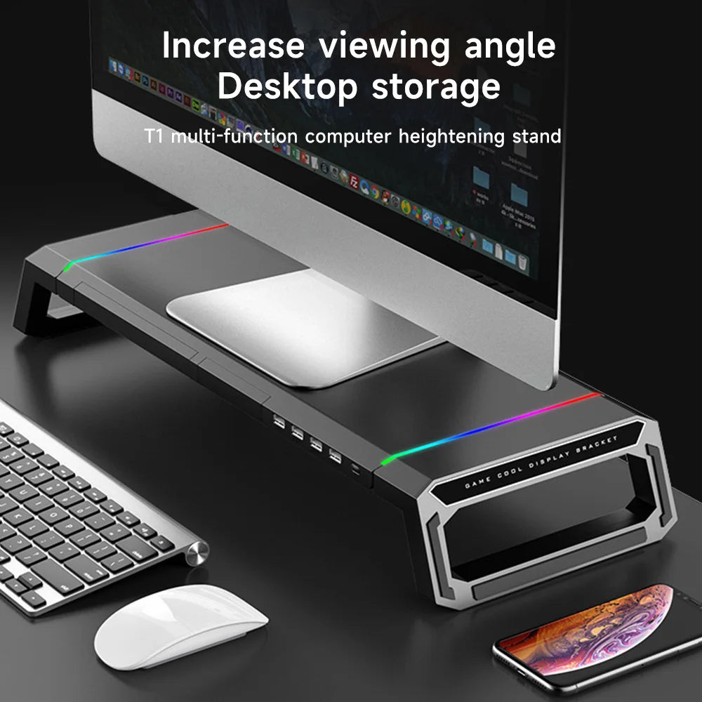 Foldable Stand mit 4 USB-Hub, RGB-Lichter, Tablet-/Handyhalter & Stauraum