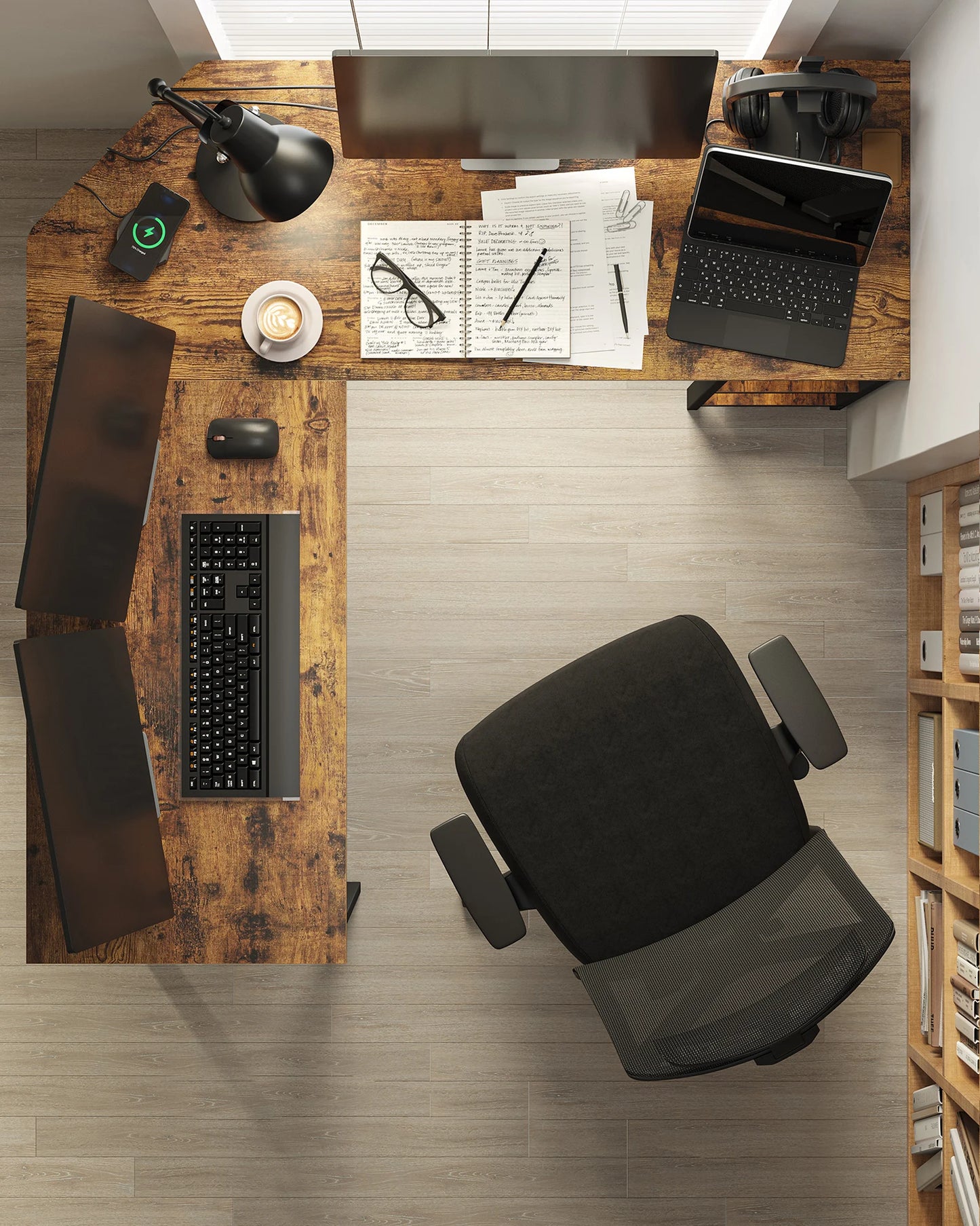 L-förmiger Computertisch mit 2 Ablagen – Eckschreibtisch für Homeoffice & Gaming