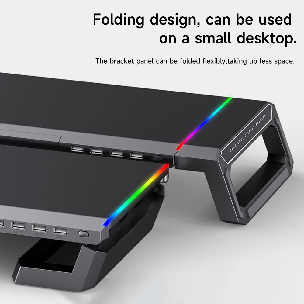 Foldable Stand mit 4 USB-Hub, RGB-Lichter, Tablet-/Handyhalter & Stauraum