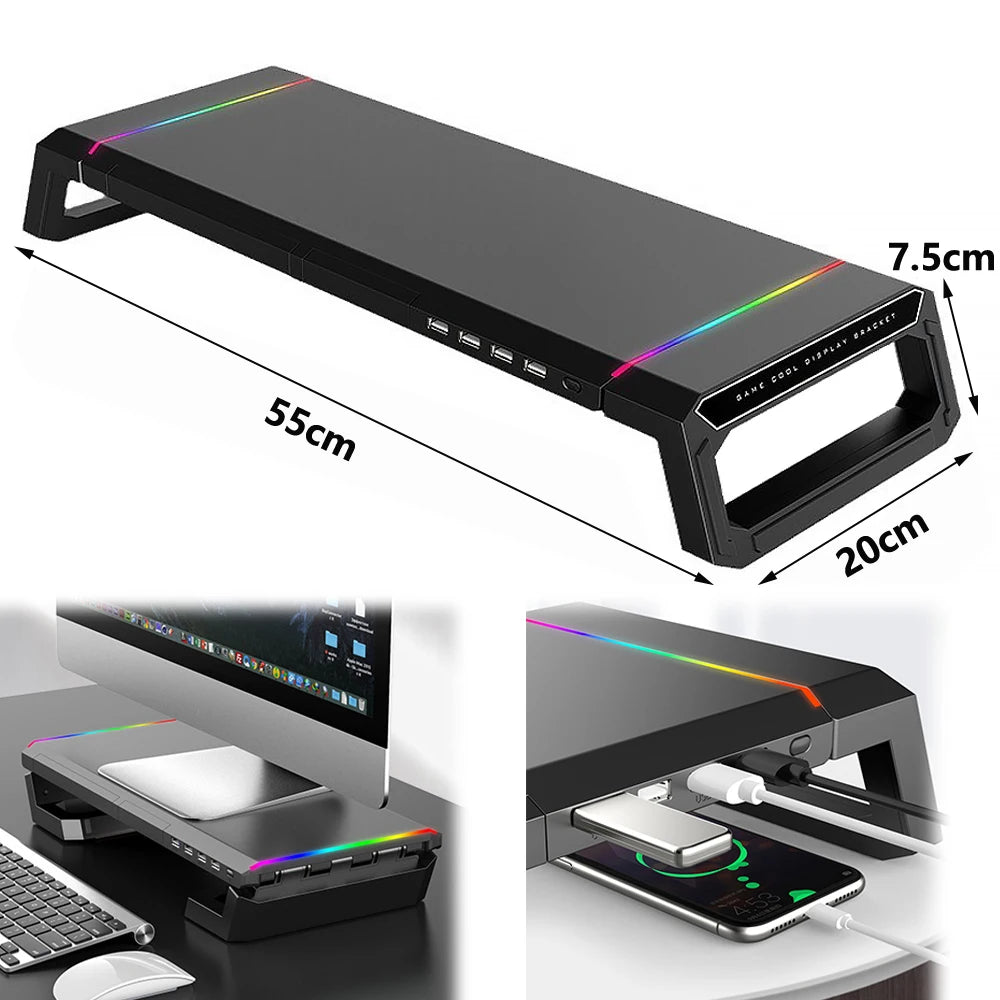 Foldable Stand mit 4 USB-Hub, RGB-Lichter, Tablet-/Handyhalter & Stauraum