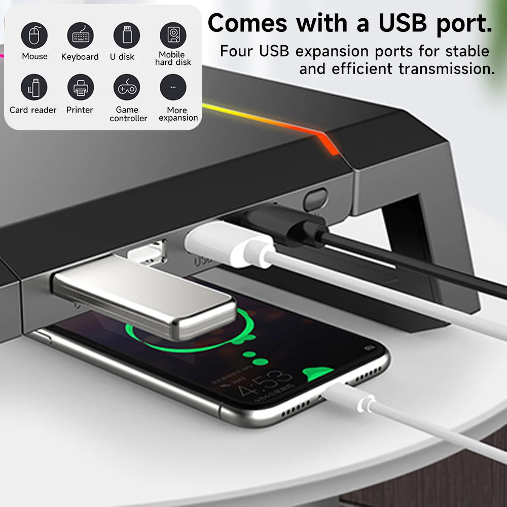 Foldable Stand mit 4 USB-Hub, RGB-Lichter, Tablet-/Handyhalter & Stauraum