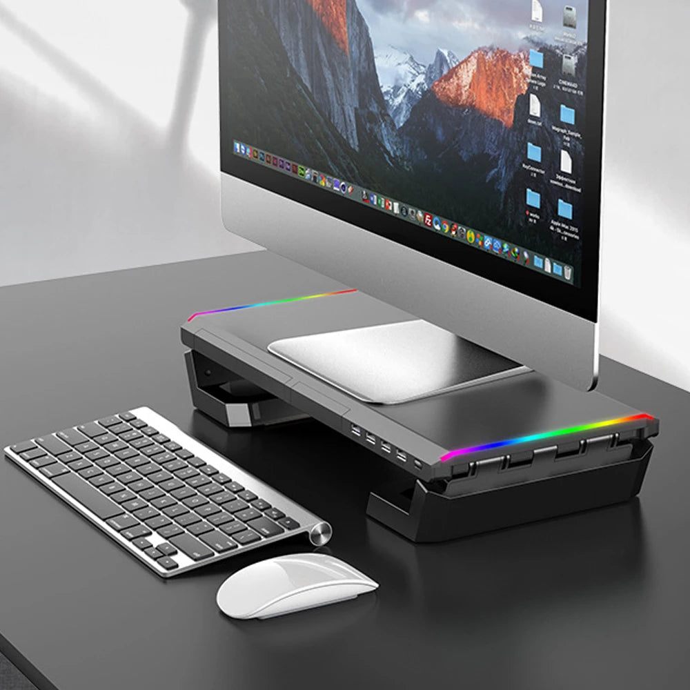 Foldable Stand mit 4 USB-Hub, RGB-Lichter, Tablet-/Handyhalter & Stauraum