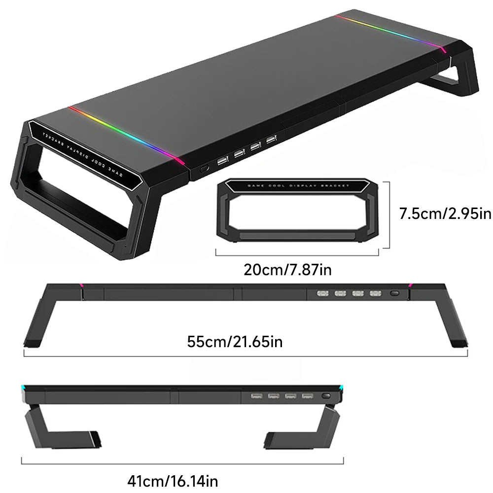 Foldable Stand mit 4 USB-Hub, RGB-Lichter, Tablet-/Handyhalter & Stauraum