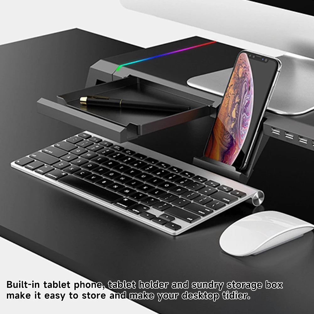 Foldable Stand mit 4 USB-Hub, RGB-Lichter, Tablet-/Handyhalter & Stauraum