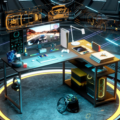 Gaming-Ecktisch mit Regal, USB-Ladeanschluss & Steckdose – 120 cm Computertisch