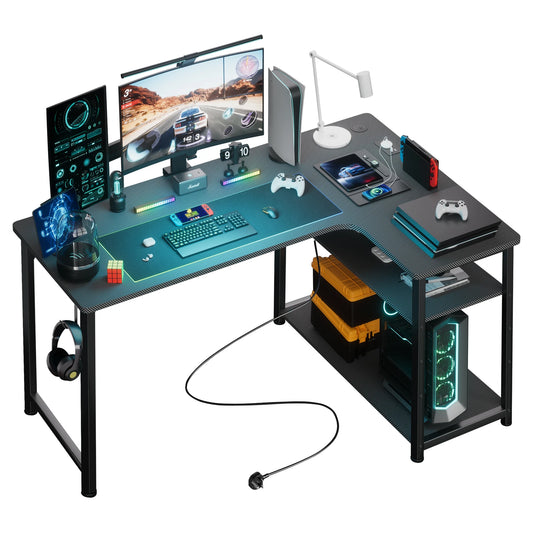 Gaming-Ecktisch mit Regal, USB-Ladeanschluss & Steckdose – 120 cm Computertisch