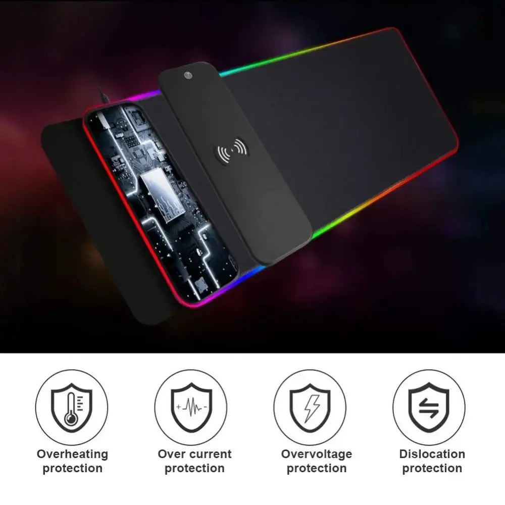 XXL RGB Wireless Charging Mousepad 800×300 mm – 15 W Qi, abgedichtete Oberfläche