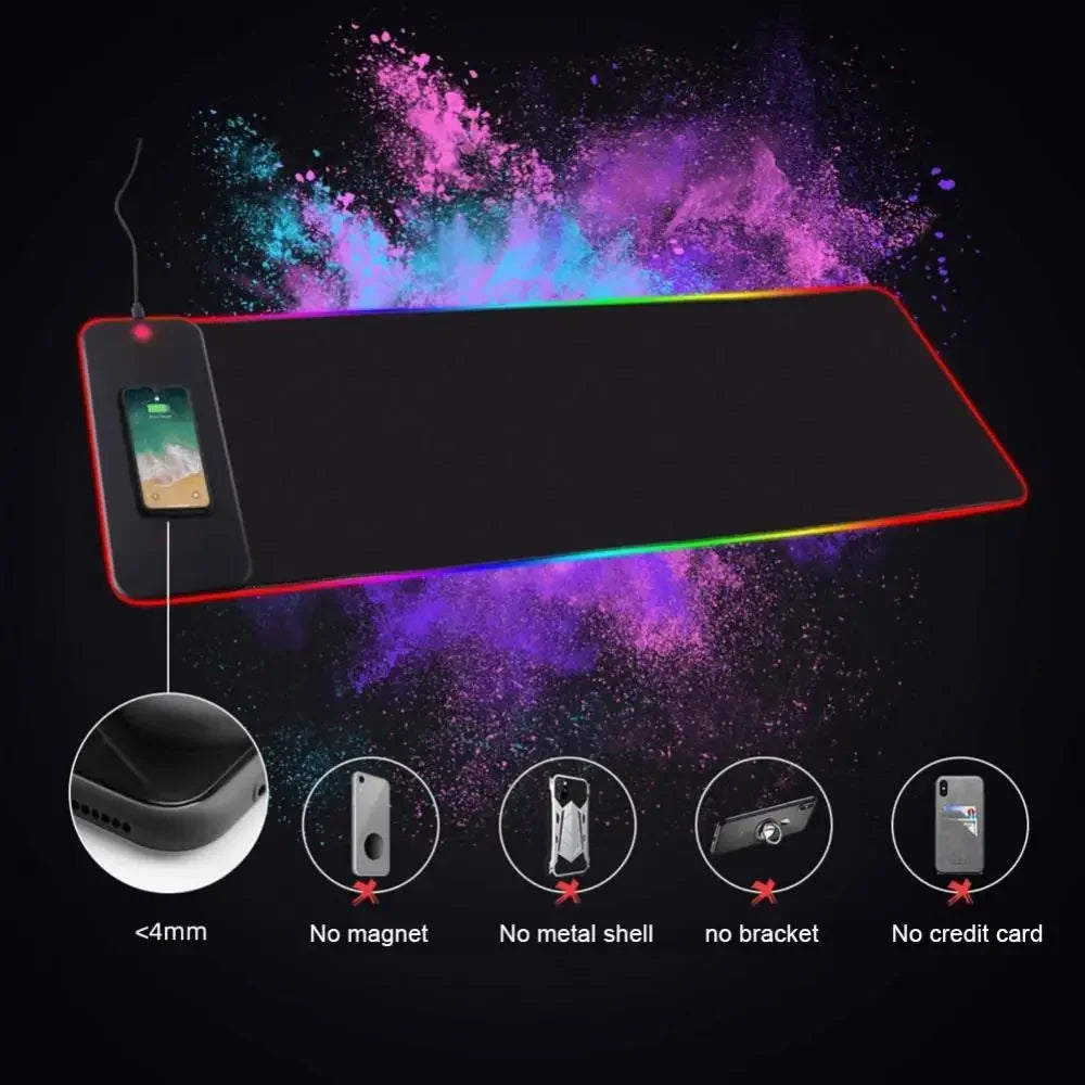 XXL RGB Wireless Charging Mousepad 800×300 mm – 15 W Qi, abgedichtete Oberfläche