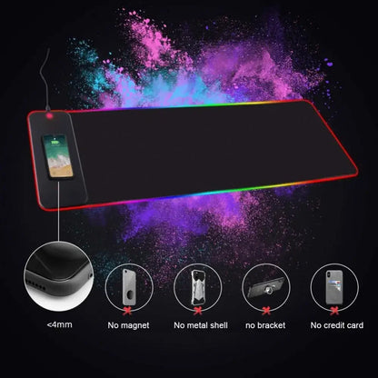XXL RGB Wireless Charging Mousepad 800×300 mm – 15 W Qi, abgedichtete Oberfläche