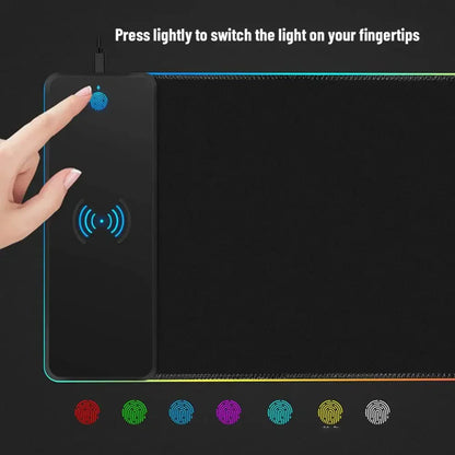 XXL RGB Wireless Charging Mousepad 800×300 mm – 15 W Qi, abgedichtete Oberfläche