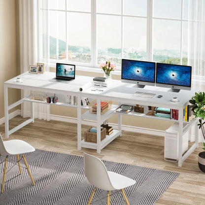 Großer Doppelschreibtisch mit Regal – 200 cm Arbeitsplatz für 2 Personen