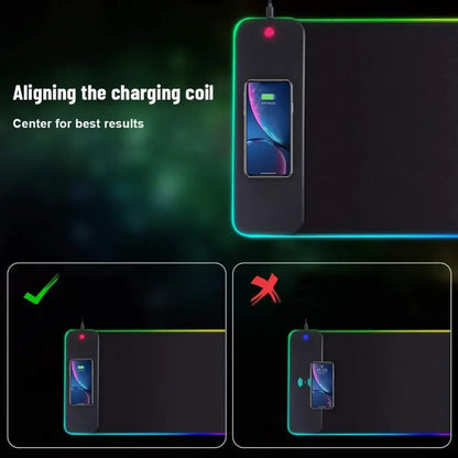 XXL RGB Wireless Charging Mousepad 800×300 mm – 15 W Qi, abgedichtete Oberfläche