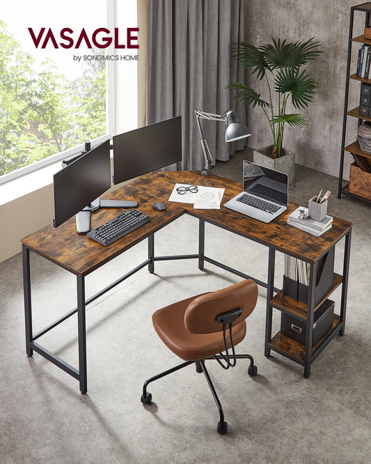 L-förmiger Computertisch mit 2 Ablagen – Eckschreibtisch für Homeoffice & Gaming