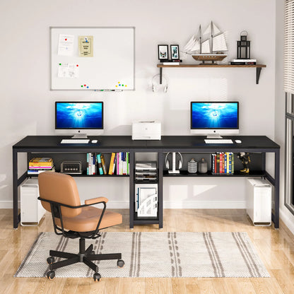 Großer Doppelschreibtisch mit Regal – 200 cm Arbeitsplatz für 2 Personen