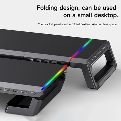 Foldable Stand mit 4 USB-Hub, RGB-Lichter, Tablet-/Handyhalter & Stauraum