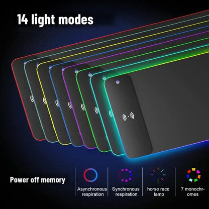 XXL RGB Wireless Charging Mousepad 800×300 mm – 15 W Qi, abgedichtete Oberfläche
