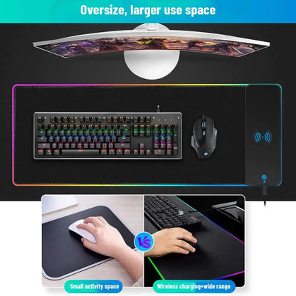 XXL RGB Wireless Charging Mousepad 800×300 mm – 15 W Qi, abgedichtete Oberfläche