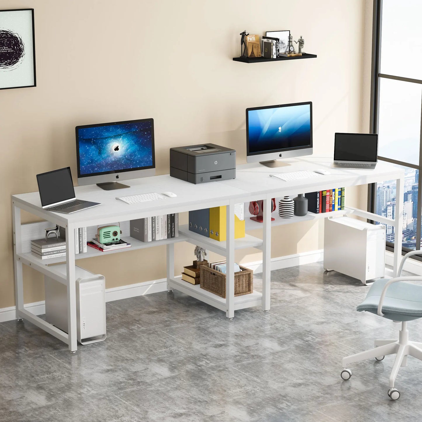 Großer Doppelschreibtisch mit Regal – 200 cm Arbeitsplatz für 2 Personen
