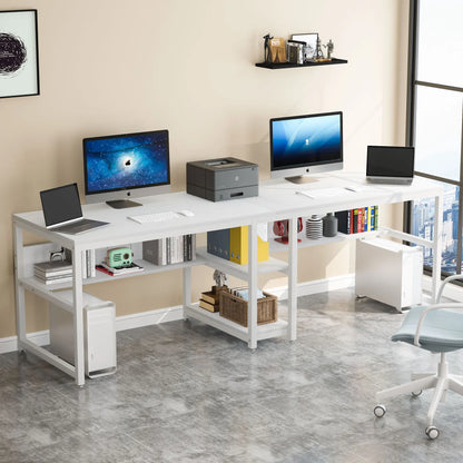 Großer Doppelschreibtisch mit Regal – 200 cm Arbeitsplatz für 2 Personen