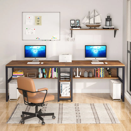 Großer Doppelschreibtisch mit Regal – 200 cm Arbeitsplatz für 2 Personen