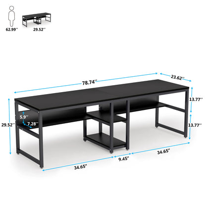 Großer Doppelschreibtisch mit Regal – 200 cm Arbeitsplatz für 2 Personen