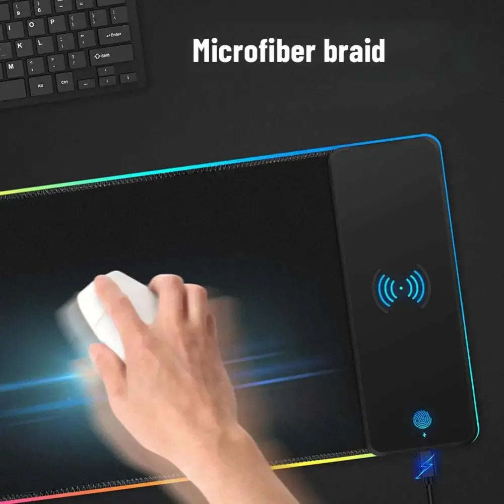 XXL RGB Wireless Charging Mousepad 800×300 mm – 15 W Qi, abgedichtete Oberfläche