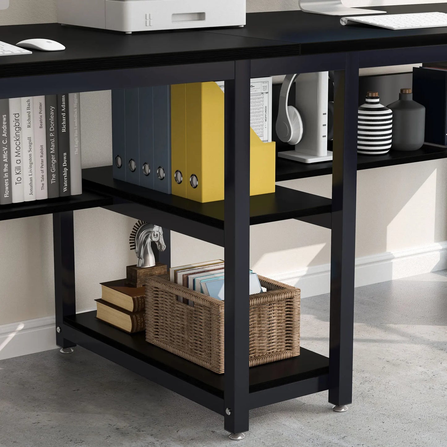 Großer Doppelschreibtisch mit Regal – 200 cm Arbeitsplatz für 2 Personen