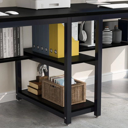 Großer Doppelschreibtisch mit Regal – 200 cm Arbeitsplatz für 2 Personen