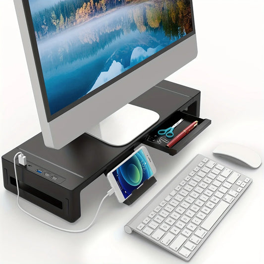 Adjustable Monitor Stand with USB 3.0 Hub & Drawer