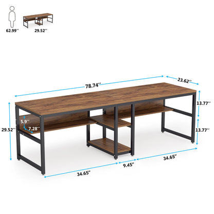Großer Doppelschreibtisch mit Regal – 200 cm Arbeitsplatz für 2 Personen