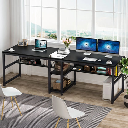 Großer Doppelschreibtisch mit Regal – 200 cm Arbeitsplatz für 2 Personen