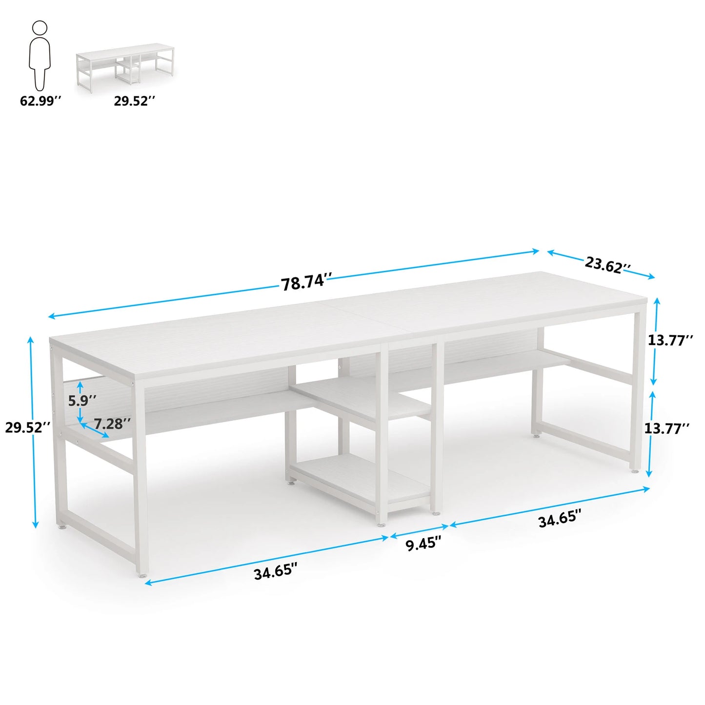 Großer Doppelschreibtisch mit Regal – 200 cm Arbeitsplatz für 2 Personen