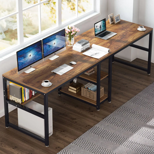 Großer Doppelschreibtisch mit Regal – 200 cm Arbeitsplatz für 2 Personen