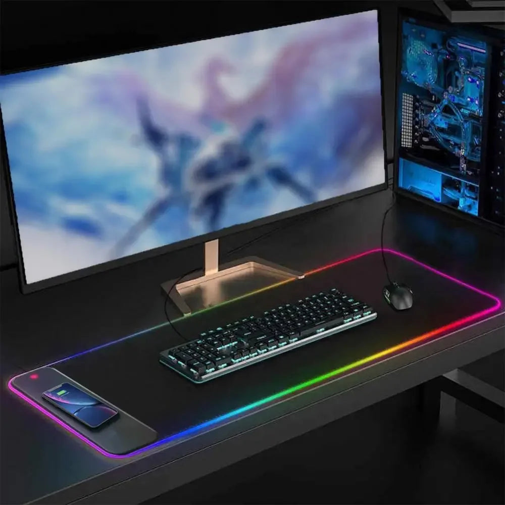 XXL RGB Wireless Charging Mousepad 800×300 mm – 15 W Qi, abgedichtete Oberfläche