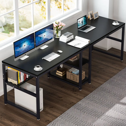 Großer Doppelschreibtisch mit Regal – 200 cm Arbeitsplatz für 2 Personen