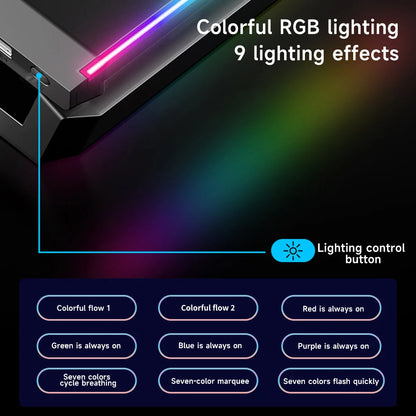 Foldable Stand mit 4 USB-Hub, RGB-Lichter, Tablet-/Handyhalter & Stauraum