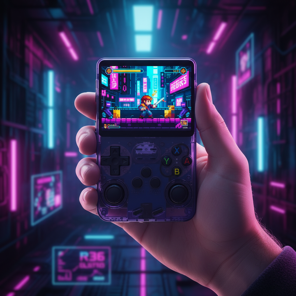gemini-2.5-flash-image-preview_R36_Ultra_retro_handheld_console_held_in_one_hand_realistic_human_hand_techy_background_with_RGB-0.jpg__PID:3b4e09f4-ee8f-411b-bf95-1854a3f9e295